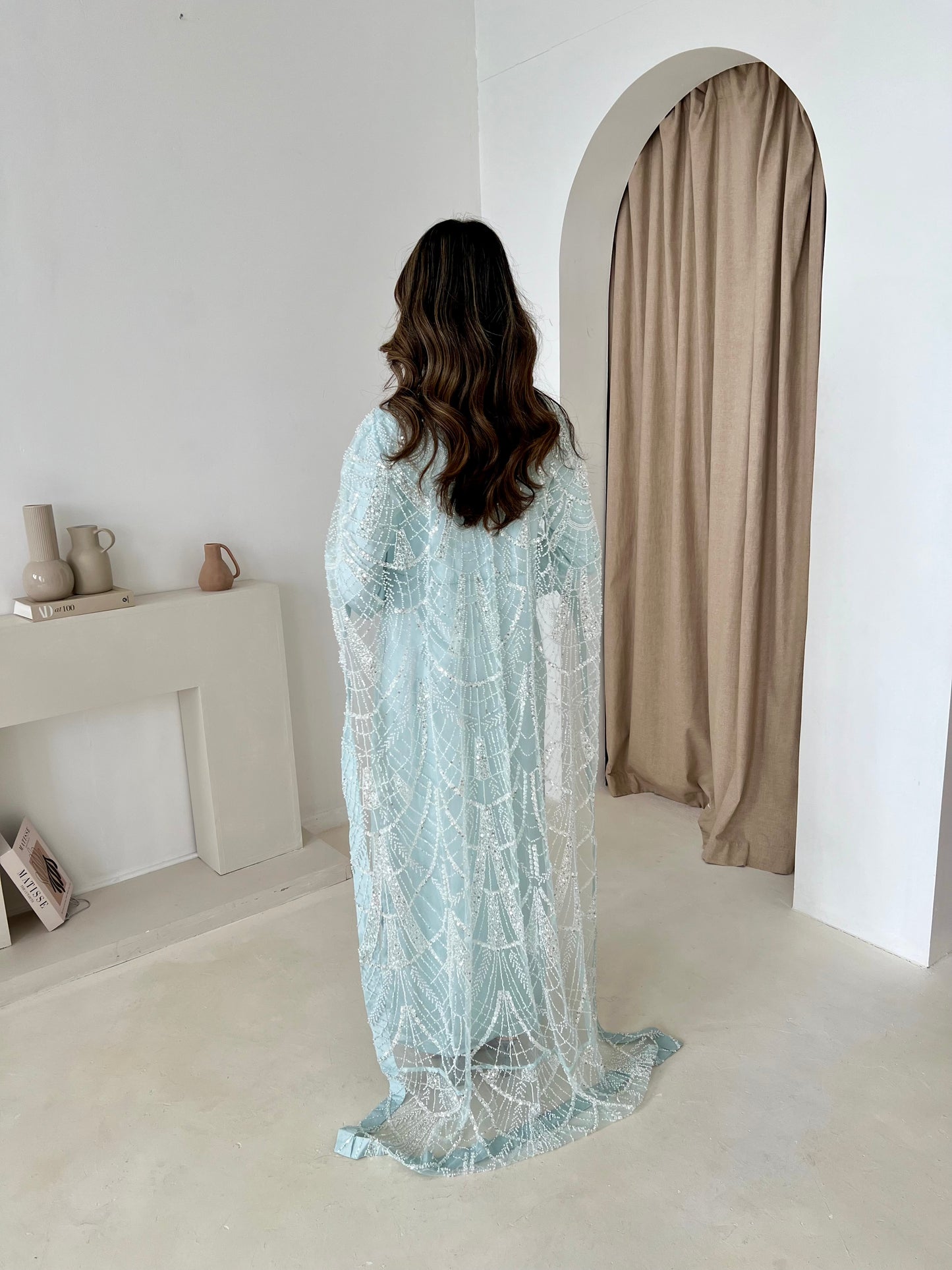 DINA Ice Blue Embellished Trail Cape (2PC)