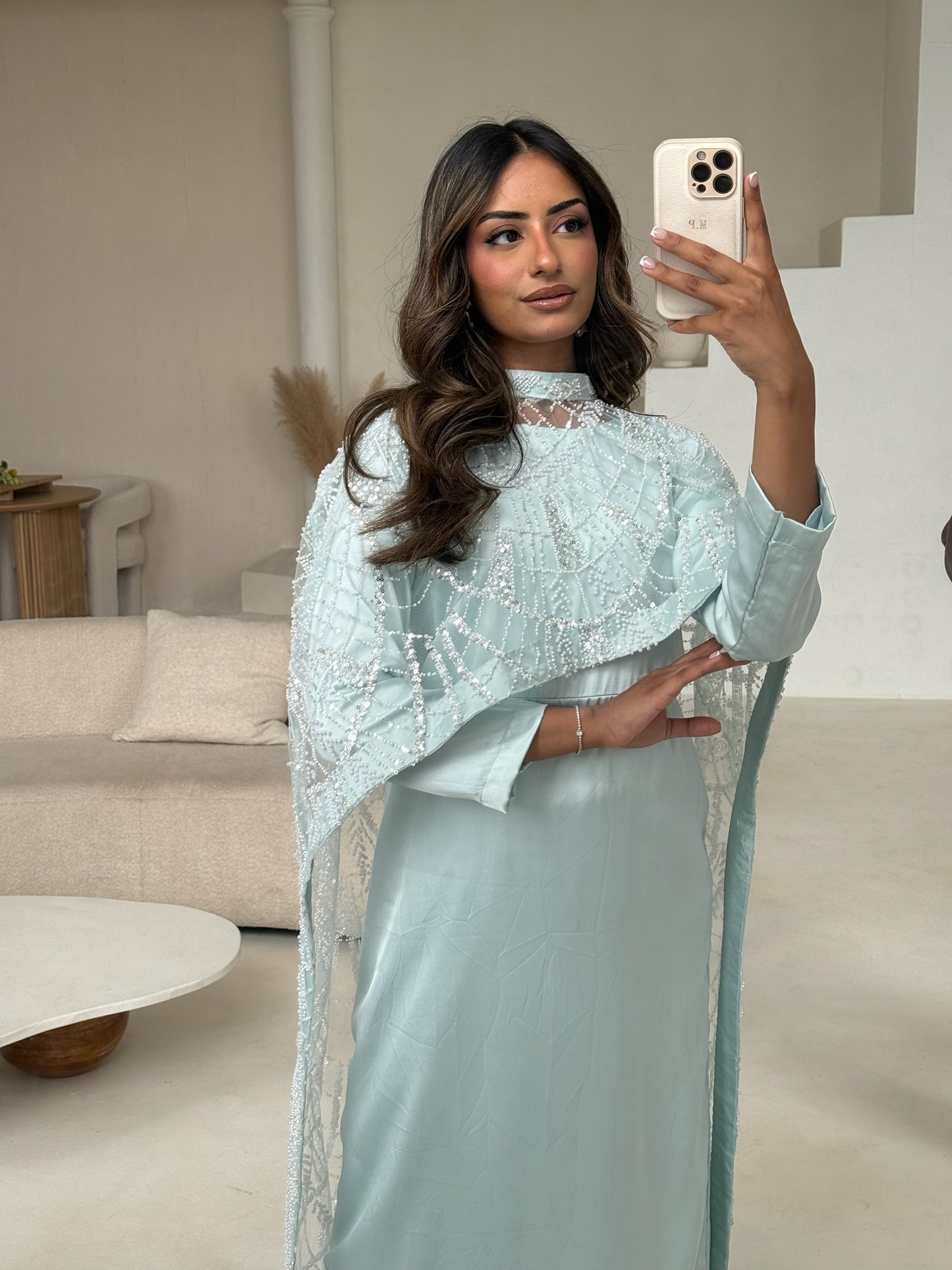 DINA Ice Blue Embellished Trail Cape (2PC)