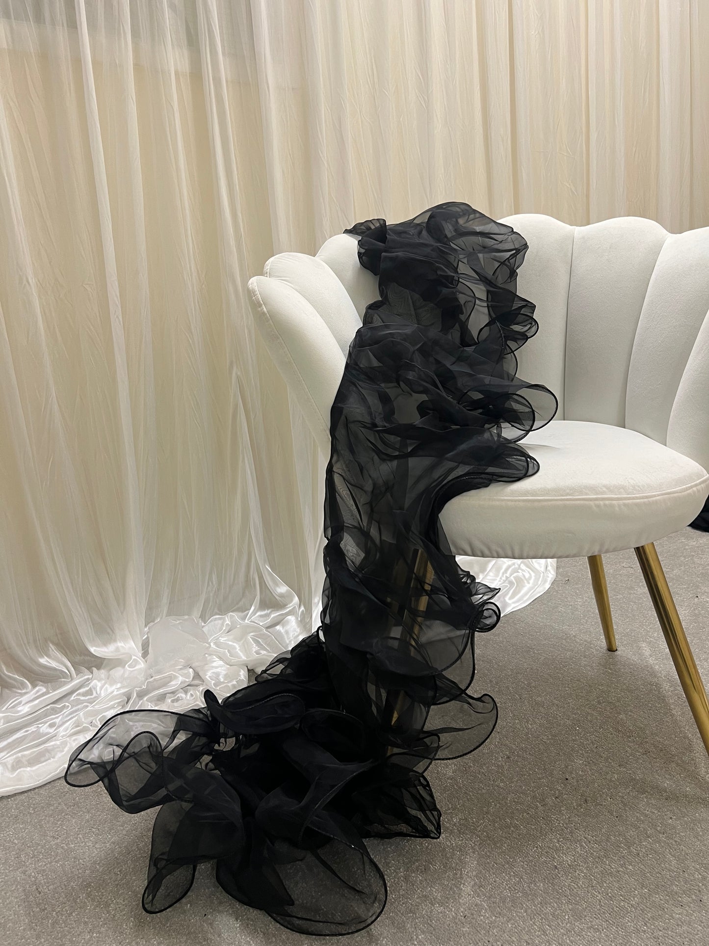 Black Organza Ruffe Dupatta