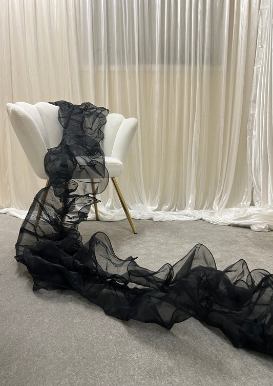Black Organza Ruffe Dupatta