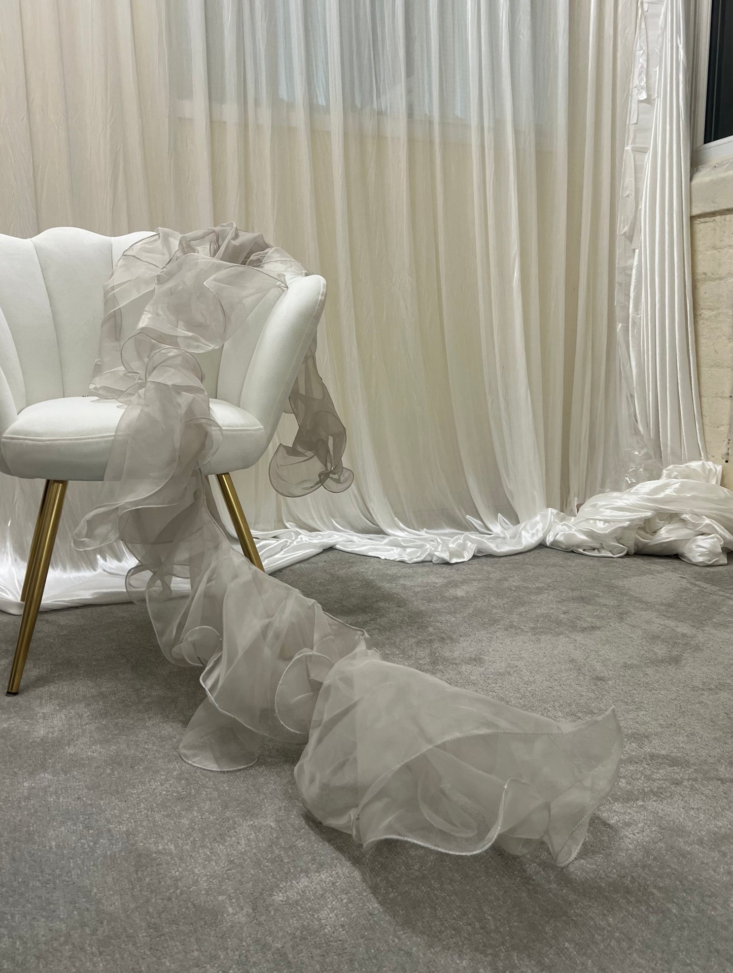 Grey Organza Ruffle Dupatta