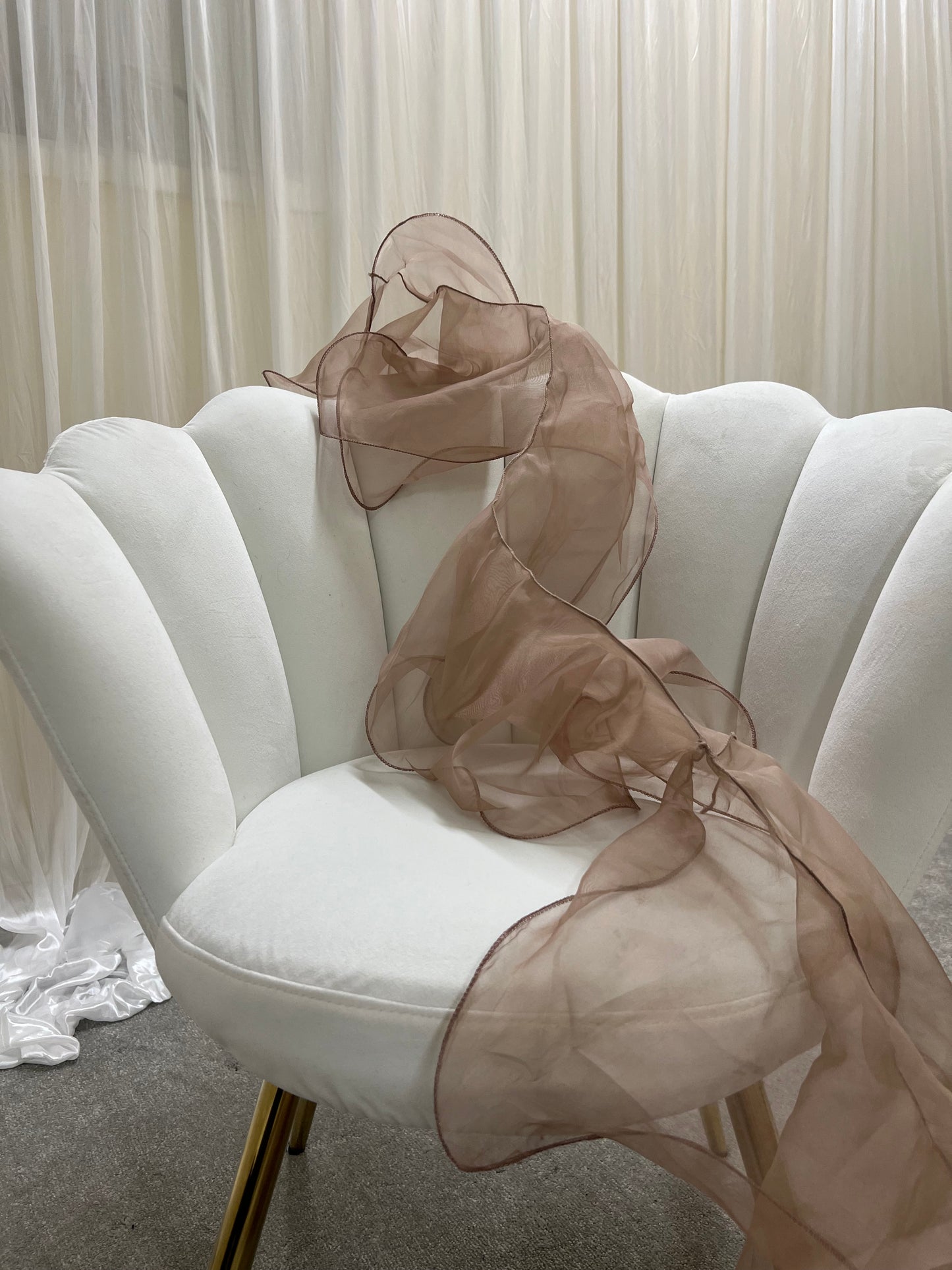 Mocha Organza Ruffle Dupatta