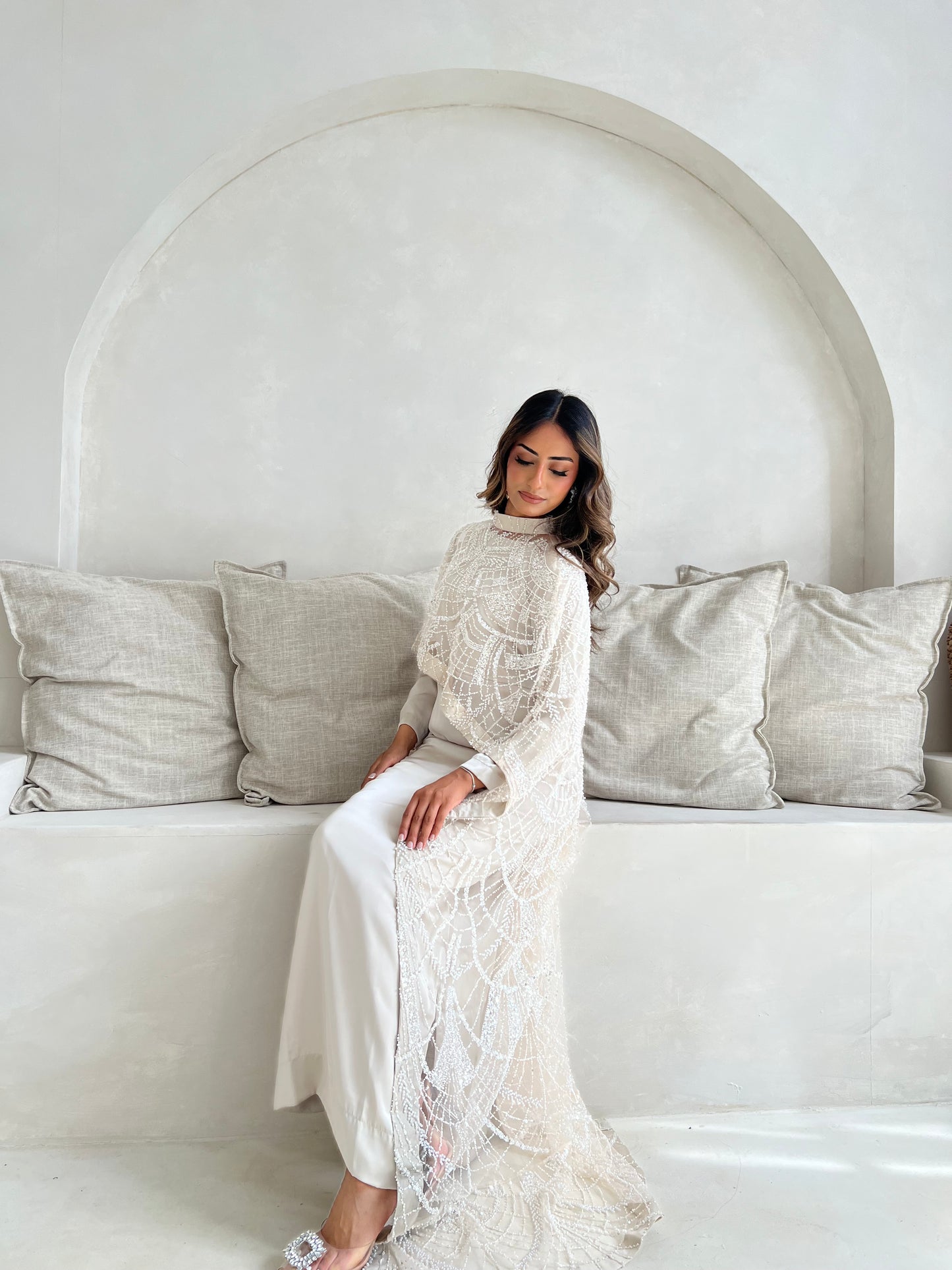 DINA Champagne Embellished Trail Cape Dress (2pc)