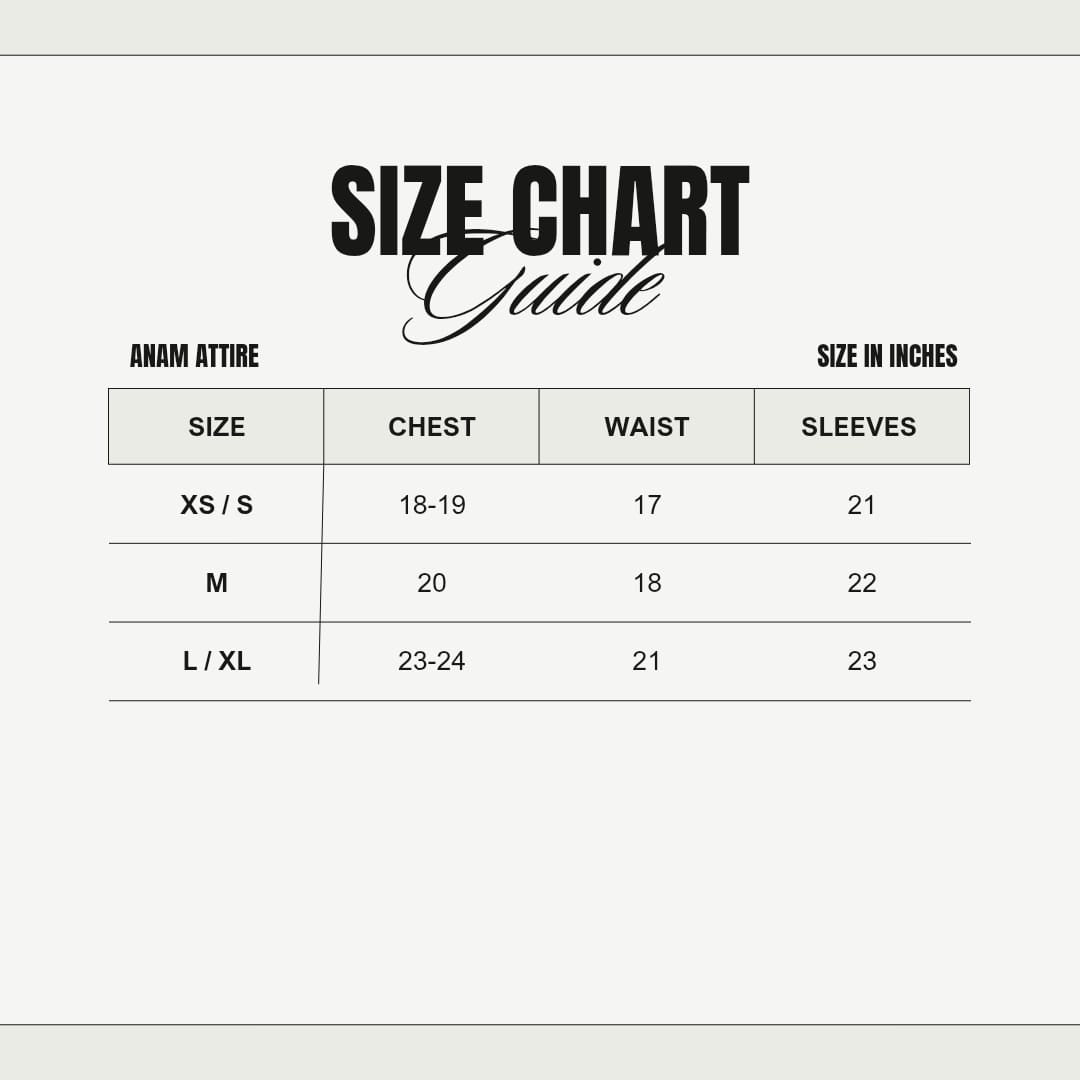 Size chart for Dina Mint cape