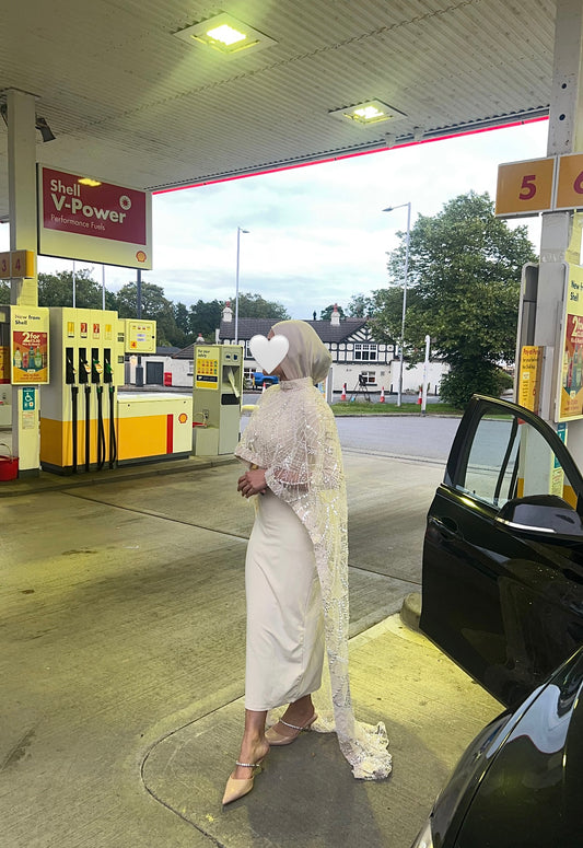 DINA Champagne Embellished Trail Cape Dress (2pc)