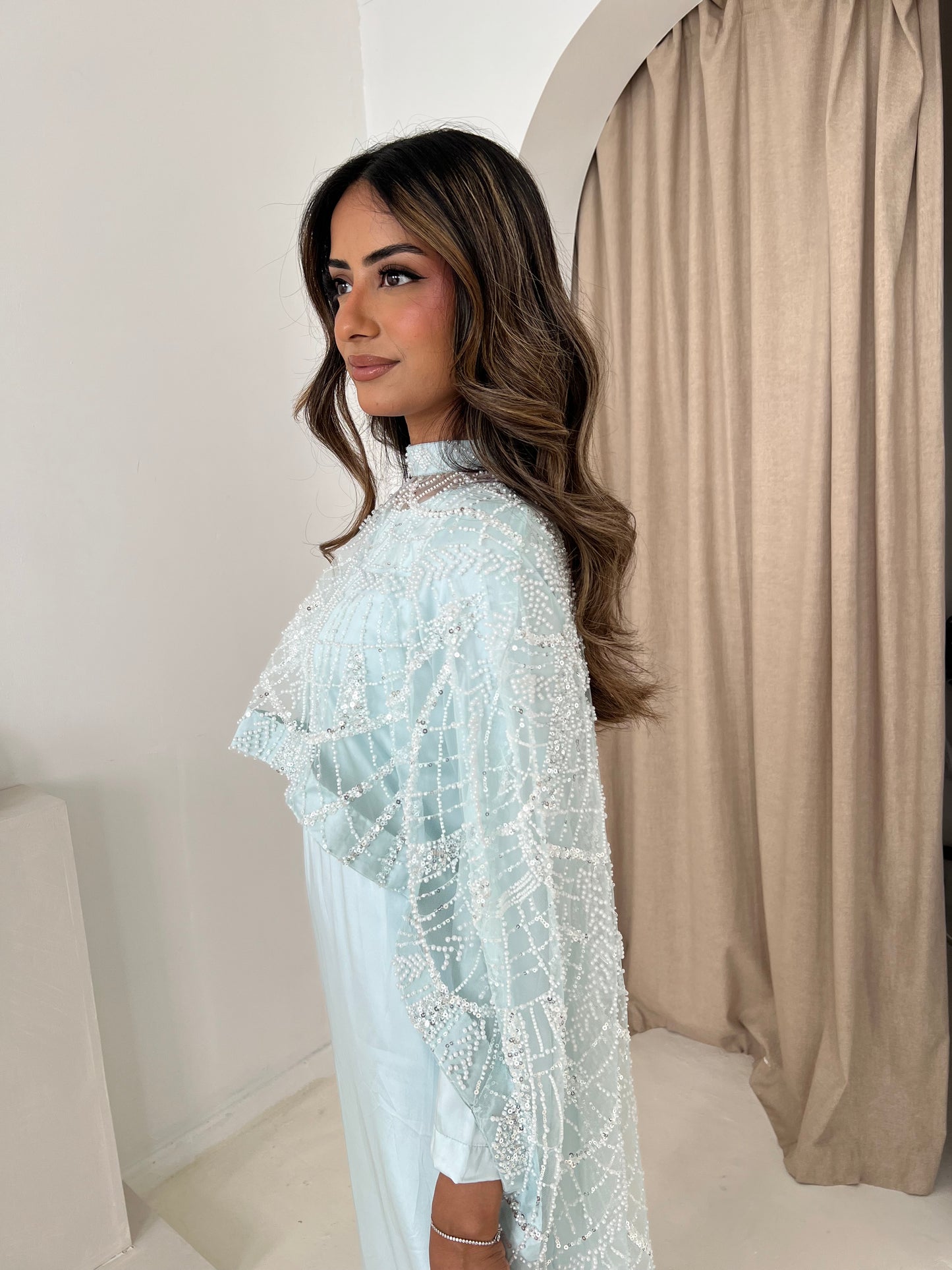 DINA Ice Blue Embellished Trail Cape (2PC)