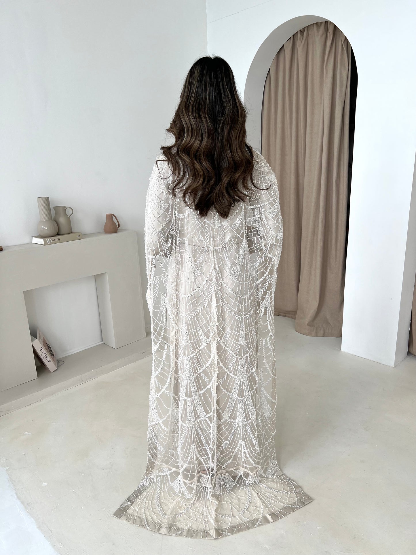 DINA Champagne Embellished Trail Cape Dress (2pc)