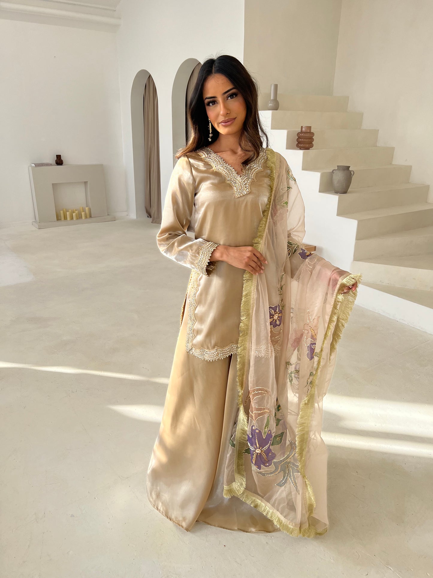 Luxury Pakistani Nikah Edit dress with hand-painted dupatta – Ready-to-wear designer outfit by Anam Attire UK