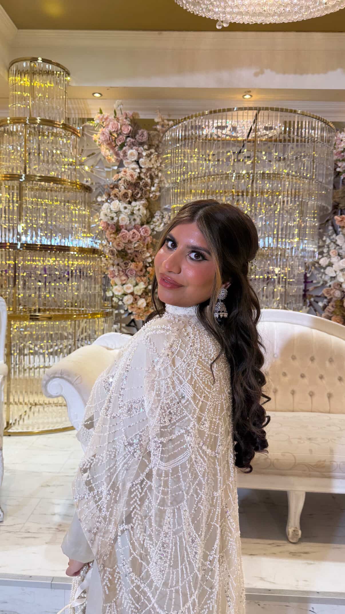 DINA Champagne Embellished Trail Cape Dress (2pc)