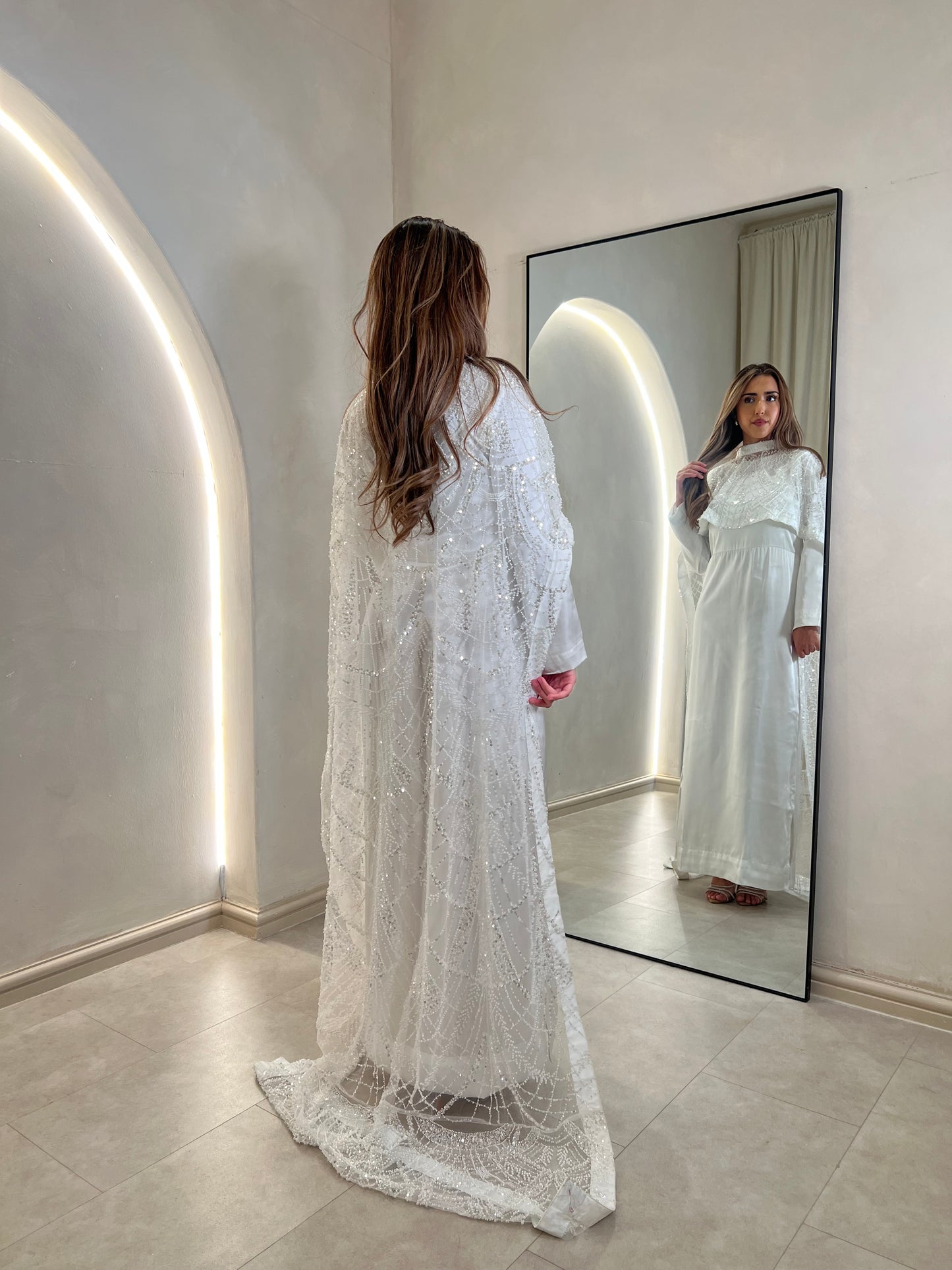 DINA White Embellished Trail Cape Dress (2pc)