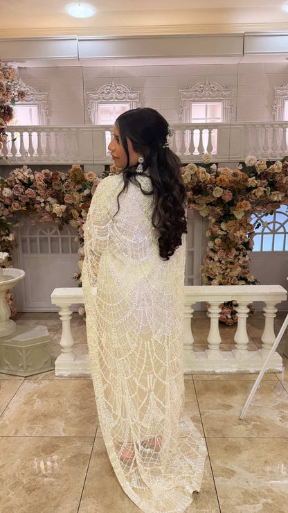 DINA Champagne Embellished Trail Cape Dress (2pc)