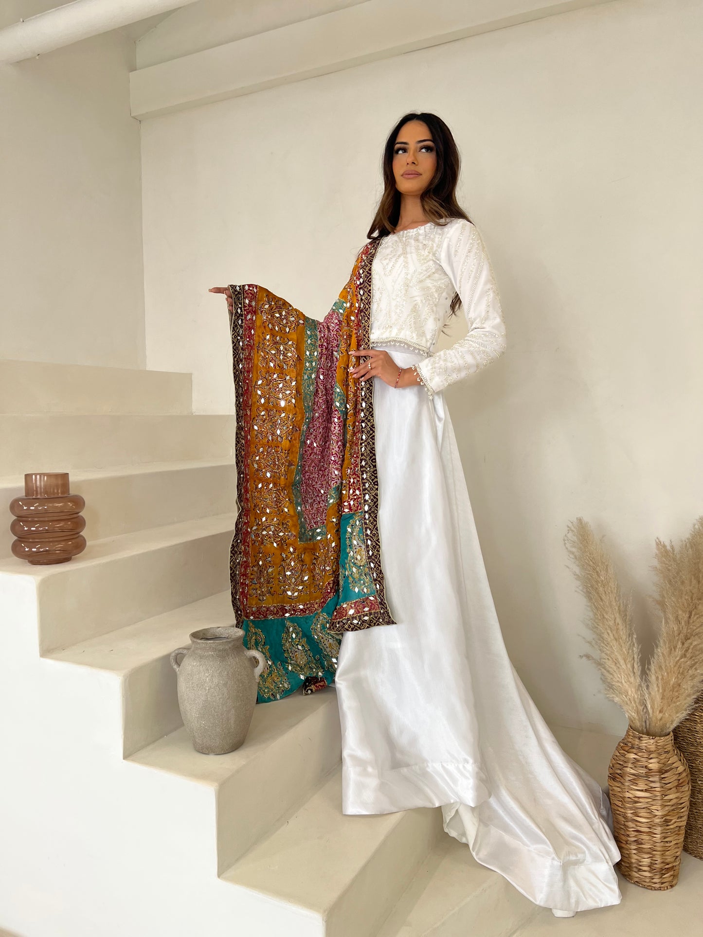 DUPATTA: Pure Silk Heavy Mirror and Tilla Work