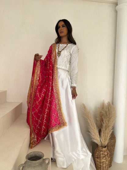 chiffon dori work dupatta hot pink with sequins