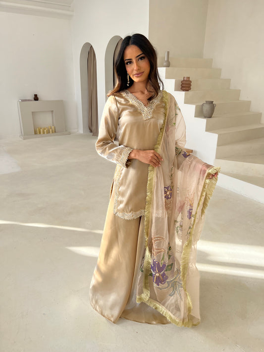 Luxury Pakistani Nikah Edit dress with hand-painted dupatta – Ready-to-wear designer outfit by Anam Attire UK