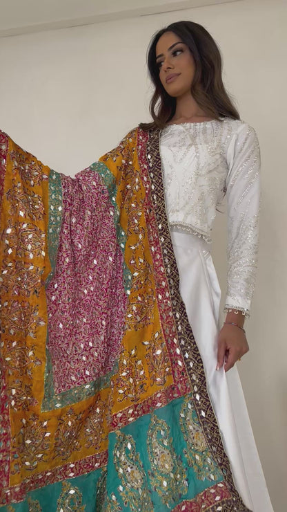 DUPATTA: Pure Silk Heavy Mirror and Tilla Work